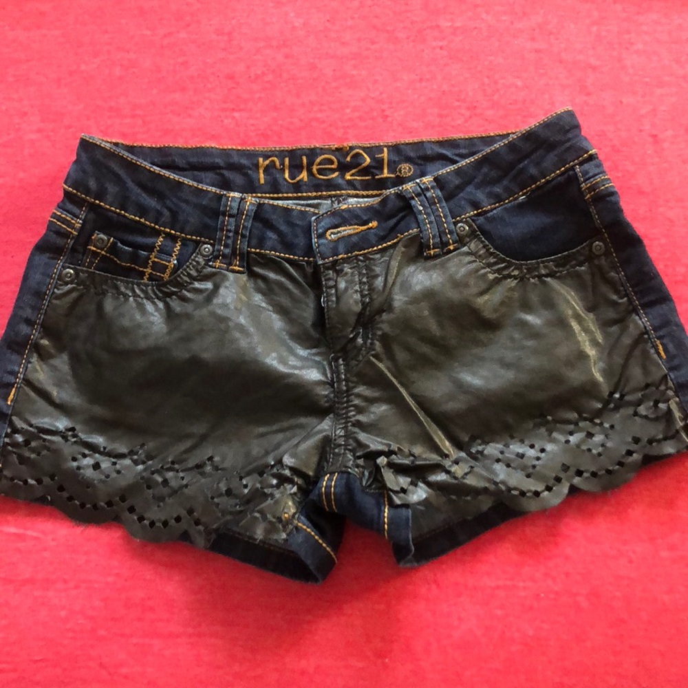 Leather jean shorts